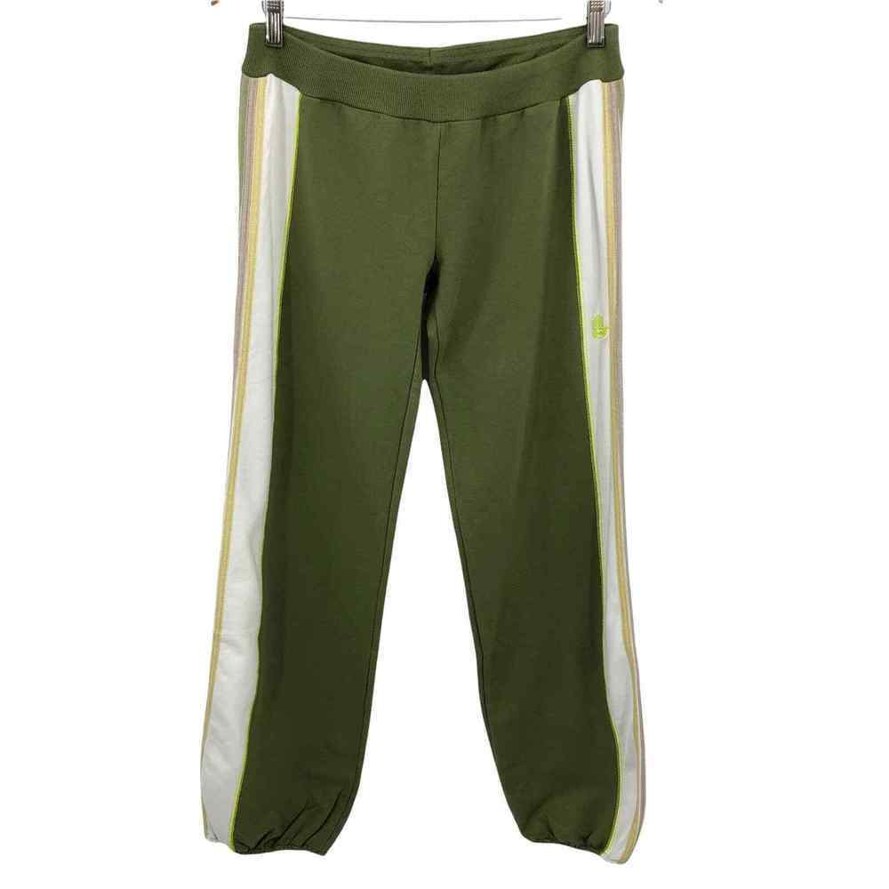 Miskeen Women's Sweatpants Size L Green & White Striped Relaxed Fit Athleisure